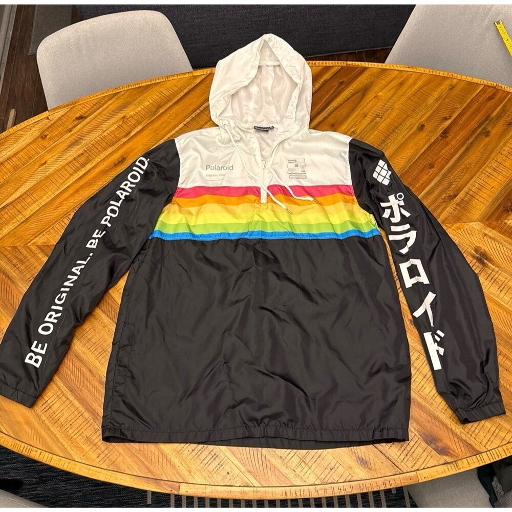 Fashion Nova Polaroid International Windbreaker Jacket Rainbow Colorblock Hoodie